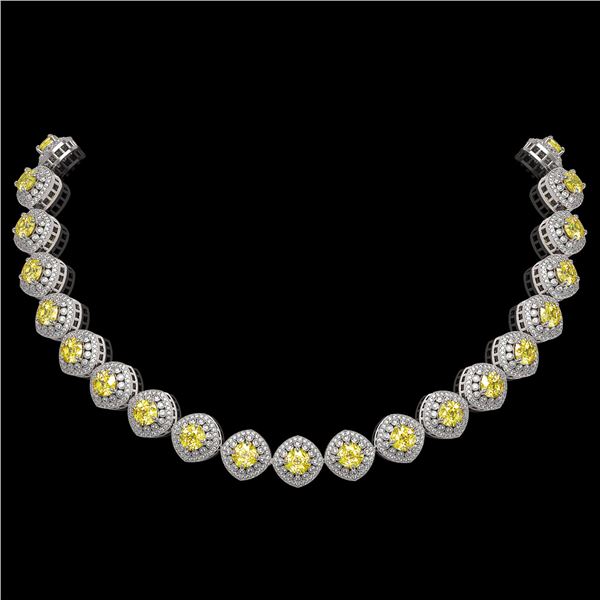 62.37 ctw Canary Citrine & Diamond Victorian Necklace 14K White Gold - REF-1782R9K