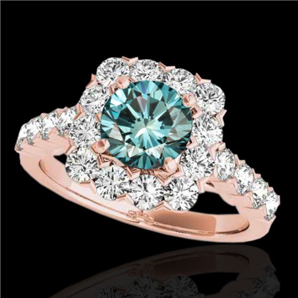 2.5 ctw SI Certified Fancy Blue Diamond Solitaire Halo Ring 10k Rose Gold - REF-170M5G