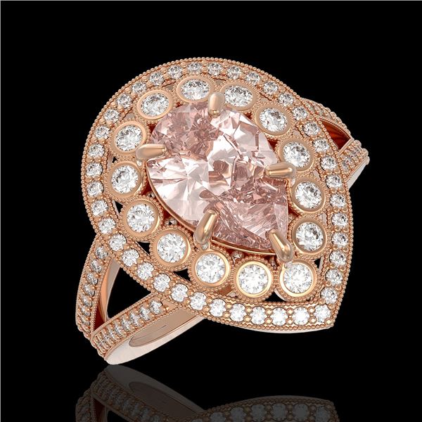 4.22 ctw Certified Morganite & Diamond Victorian Ring 14K Rose Gold - REF-195W6H