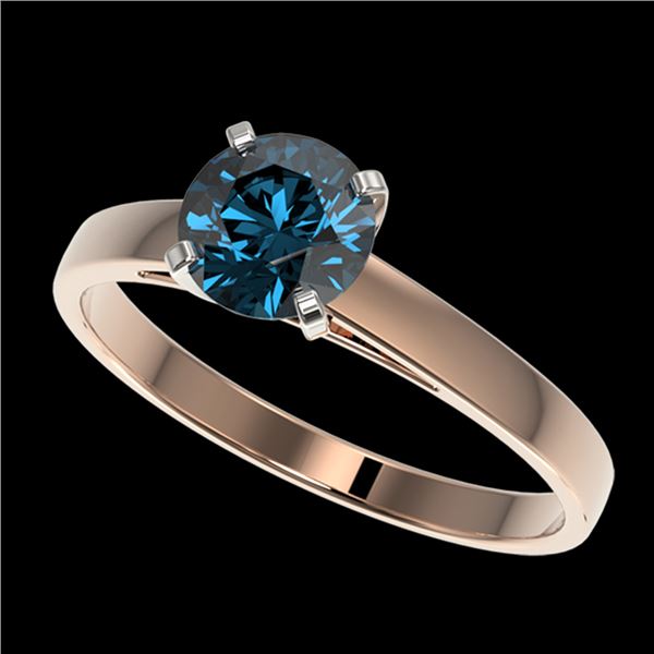 1 ctw Certified Intense Blue Diamond Engagment Ring 10k Rose Gold - REF-97R2K