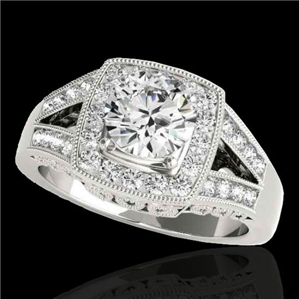 1.65 ctw Certified Diamond Solitaire Halo Ring 10k White Gold - REF-270W2H