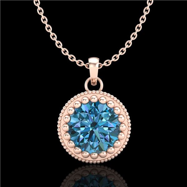 1 ctw Intense Blue Diamond Art Deco Stud Necklace 18k Rose Gold - REF-158W2H