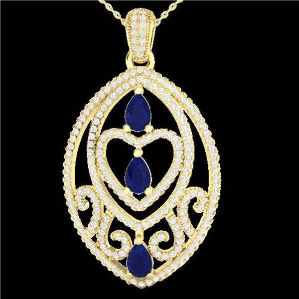 3.50 ctw Sapphire & Micro VS/SI Diamond Heart Necklace 18k Yellow Gold - REF-218W2H