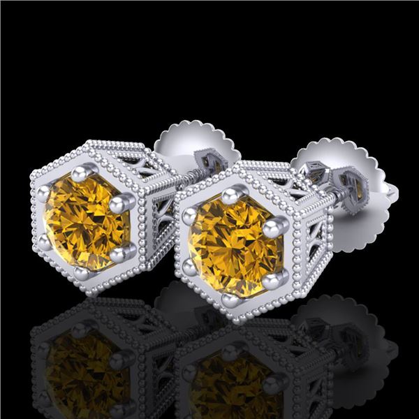 1.15 ctw Intense Fancy Yellow Diamond Art Deco Earrings 18k White Gold - REF-138G2W