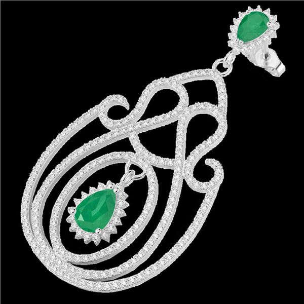 6.40 ctw Emerald & Micro Pave VS/SI Diamond Earrings 14k White Gold - REF-381X8A