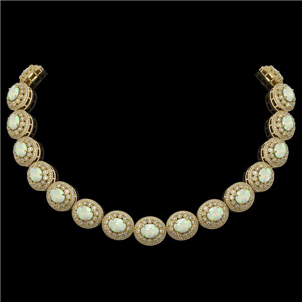 91.75 ctw Certified Opal & Diamond Victorian Necklace 14K Yellow Gold - REF-3090R4K