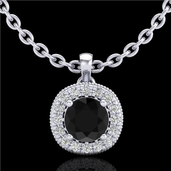 1.1 ctw Fancy Black Diamond Art Deco Stud Necklace 18k White Gold - REF-79G3W