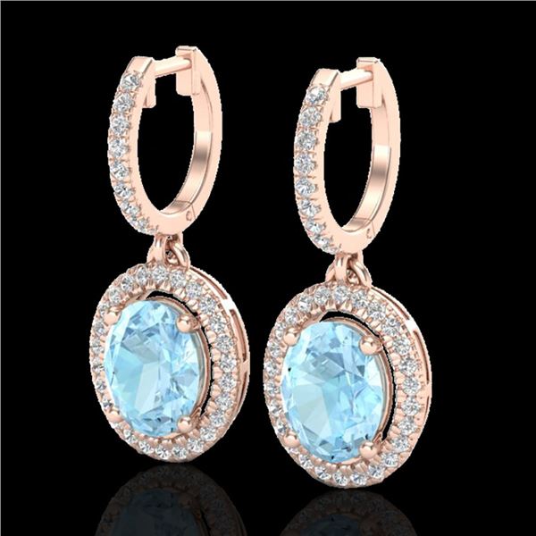 3.25 ctw Aquamarine & Micro Pave VS/SI Diamond Earrings 14k Rose Gold - REF-99R6K