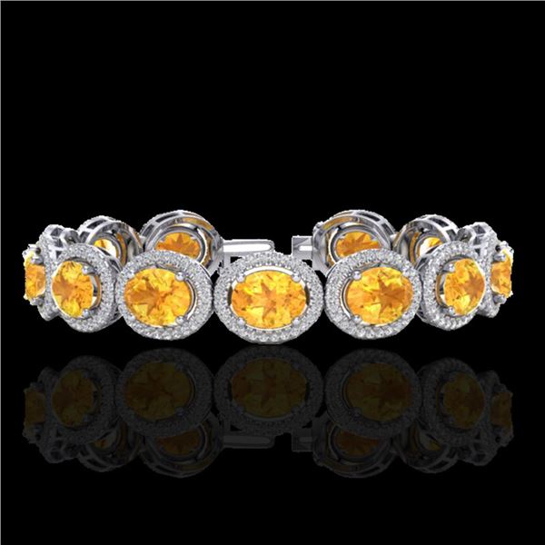 24 ctw Citrine & Micro Pave VS/SI Diamond Bracelet 10k White Gold - REF-360G2W