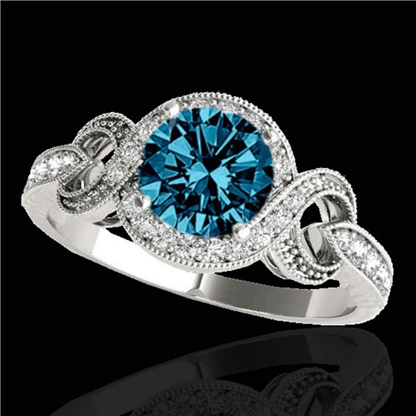 1.33 ctw SI Certified Fancy Blue Diamond Halo Ring 10k White Gold - REF-119K8Y