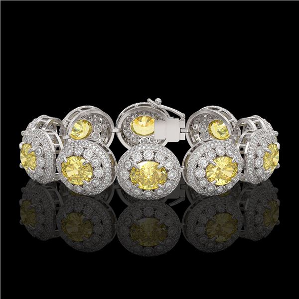 40.37 ctw Canary Citrine & Diamond Victorian Bracelet 14K White Gold - REF-1186Y4X