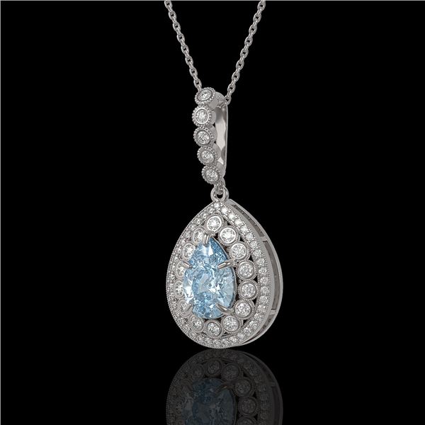3.77 ctw Aquamarine & Diamond Victorian Necklace 14K White Gold - REF-160N2F
