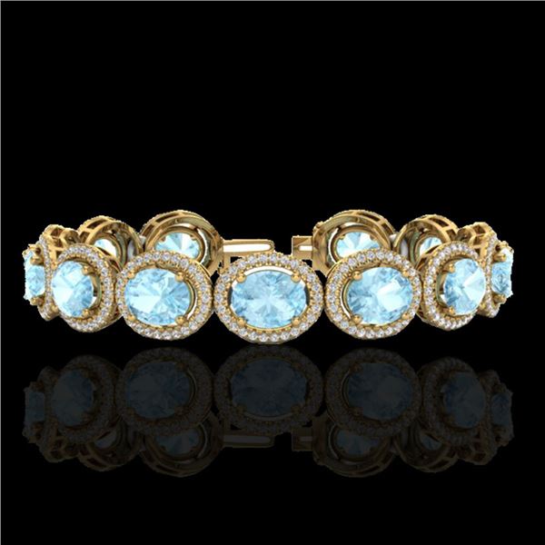 23 ctw Aquamarine & Micro Pave VS/SI Diamond Bracelet 10k Yellow Gold - REF-436M4G