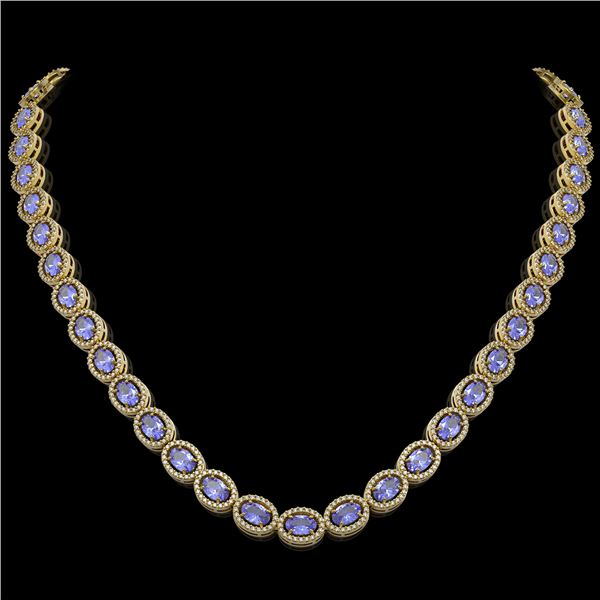 31.96 ctw Tanzanite & Diamond Micro Pave Halo Necklace 10k Yellow Gold - REF-672X8A