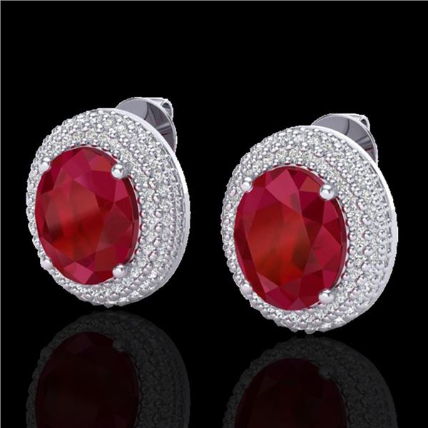9.20 ctw Ruby & Micro Pave VS/SI Diamond Earrings 18k White Gold - REF-190N2F