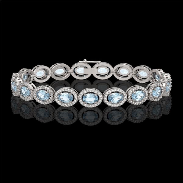 14.82 ctw Sky Topaz & Diamond Micro Pave Halo Bracelet 10k White Gold - REF-263R6K