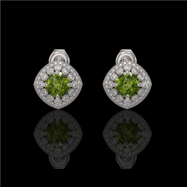 4.39 ctw Tourmaline & Diamond Victorian Earrings 14K White Gold - REF-131X8A