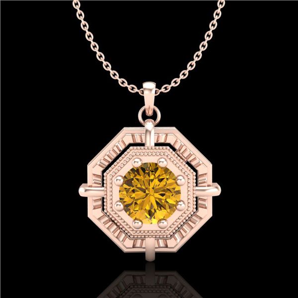 0.75 ctw Intense Fancy Yellow Diamond Art Deco Necklace 18k Rose Gold - REF-153W6H