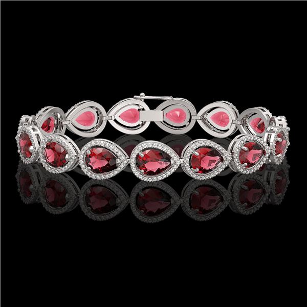 19.7 ctw Tourmaline & Diamond Micro Pave Halo Bracelet 10k White Gold - REF-509A3N