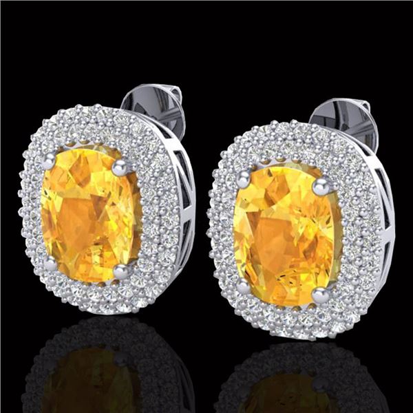 6 ctw Citrine & Micro Pave VS/SI Diamond Earrings 14k White Gold - REF-118X2A
