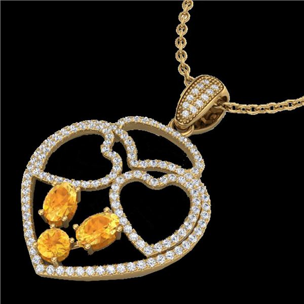 3 ctw Citrine & Micro Pave Designer Heart Necklace 14k Yellow Gold - REF-134X5A