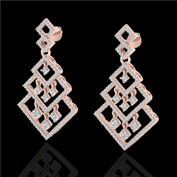 3 ctw Micro Pave VS/SI Diamond Earrings Dangling 14k Rose Gold - REF-290K9Y