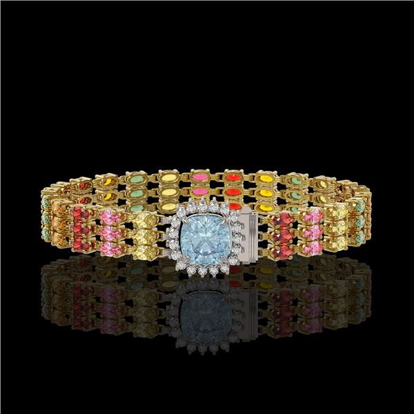 33.04 ctw Sapphire & Diamond Bracelet 14K Yellow Gold - REF-340A5N