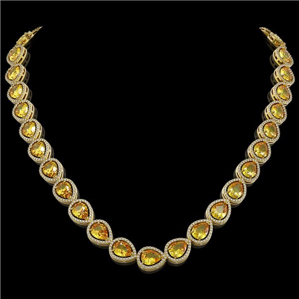 36.8 ctw Fancy Citrine & Diamond Micro Pave Halo Necklace 10k Yellow Gold - REF-604A2N