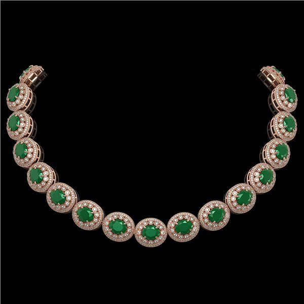 111.75 ctw Emerald & Diamond Victorian Necklace 14K Rose Gold - REF-3094R9K