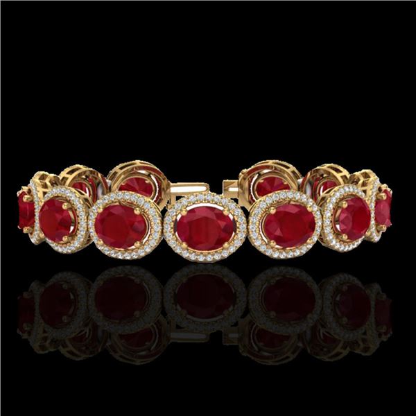 30 ctw Ruby & Micro Pave VS/SI Diamond Certified Bracelet 10k Yellow Gold - REF-454W5H