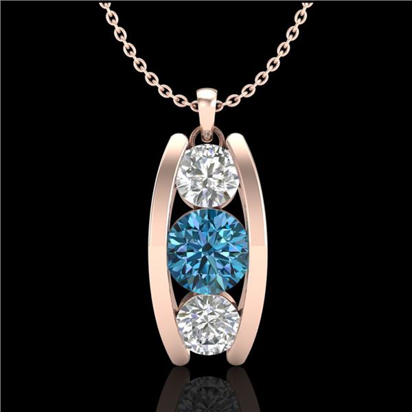 1.07 ctw Fancy Intense Blue Diamond Art Deco Necklace 18k Rose Gold - REF-123R6K
