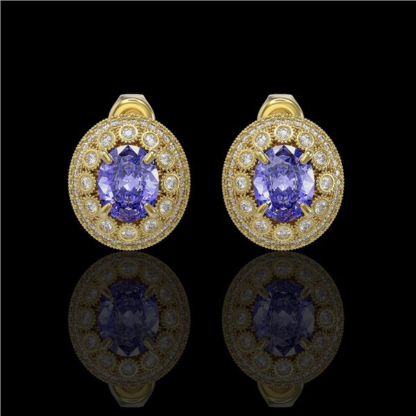 9.06 ctw Tanzanite & Diamond Victorian Earrings 14K Yellow Gold - REF-286K8Y