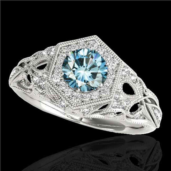 1.4 ctw SI Certified Fancy Blue Diamond Antique Ring 10k White Gold - REF-150G2W