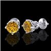 Image 2 : 1.26 ctw Intense Fancy Yellow Diamond Art Deco Earrings 18k White Gold - REF-200Y2X