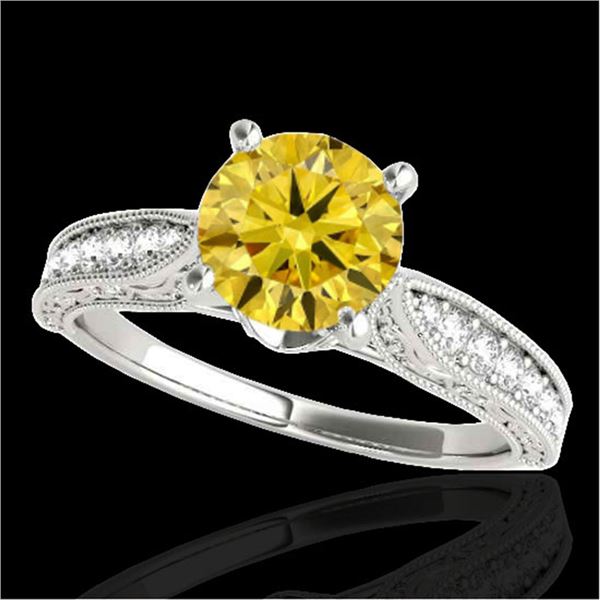 1.5 ctw Certified SI Intense Yellow Diamond Antique Ring 10k White Gold - REF-259G3W