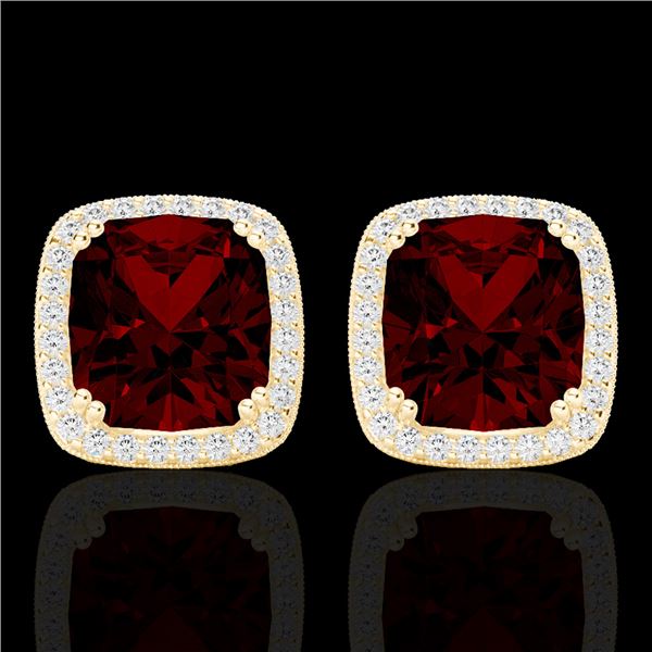 6 ctw Garnet & Micro Pave VS/SI Diamond Halo Earrings 18k Yellow Gold - REF-76H4R