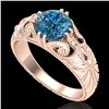 Image 1 : 1 ctw Intense Blue Diamond Engagment Art Deco Ring 18k Rose Gold - REF-180F2M