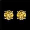 Image 1 : 1 ctw Certified Intense Yellow Diamond Stud Earrings 10k Yellow Gold - REF-95W3H