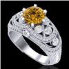Image 1 : 2 ctw Intense Yellow Diamond Engagment Art Deco Ring 18k White Gold - REF-436F4M