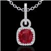 Image 2 : 3 ctw Ruby & Micro VS/SI Diamond Certified Necklace 18k White Gold - REF-76R4K