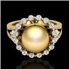 Image 1 : 0.83 CT Micro Pave VS/SI Diamond & Golden Pearl Ring 18k Yellow Gold - REF-85W5H