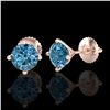 Image 2 : 1.5 ctw Fancy Intense Blue Diamond Art Deco Earrings 18k Rose Gold - REF-106G4W