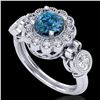 Image 1 : 1.5 ctw Intense Blue Diamond Art Deco 3 Stone Ring 18k White Gold - REF-218W2H