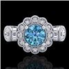 Image 2 : 1.5 ctw Intense Blue Diamond Art Deco 3 Stone Ring 18k White Gold - REF-218W2H