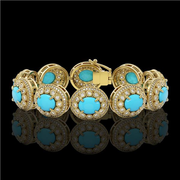 38.17 ctw Turquoise & Diamond Victorian Bracelet 14K Yellow Gold - REF-1179N3F