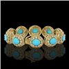 Image 2 : 38.17 ctw Turquoise & Diamond Victorian Bracelet 14K Yellow Gold - REF-1179N3F
