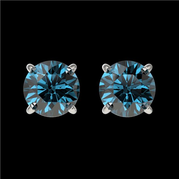 1 ctw Certified Intense Blue Diamond Stud Earrings 10k White Gold - REF-71N2F