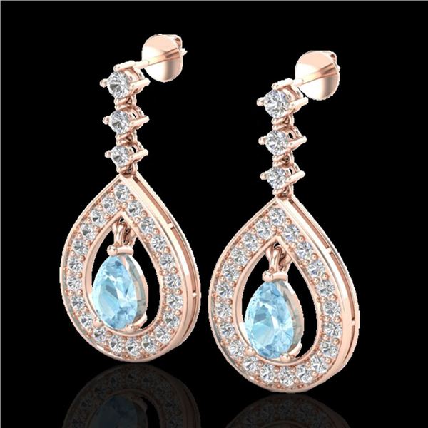 2.25 ctw Aquamarine & Micro Pave VS/SI Diamond Earrings 14k Rose Gold - REF-103K3Y