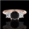 Image 2 : 1.5 ctw Fancy Black Diamond Art Deco 3 Stone Ring 18k Rose Gold - REF-136R4K