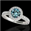 1.51 ctw SI Certified Fancy Blue Diamond Halo Ring 10k White Gold - REF-135R2K